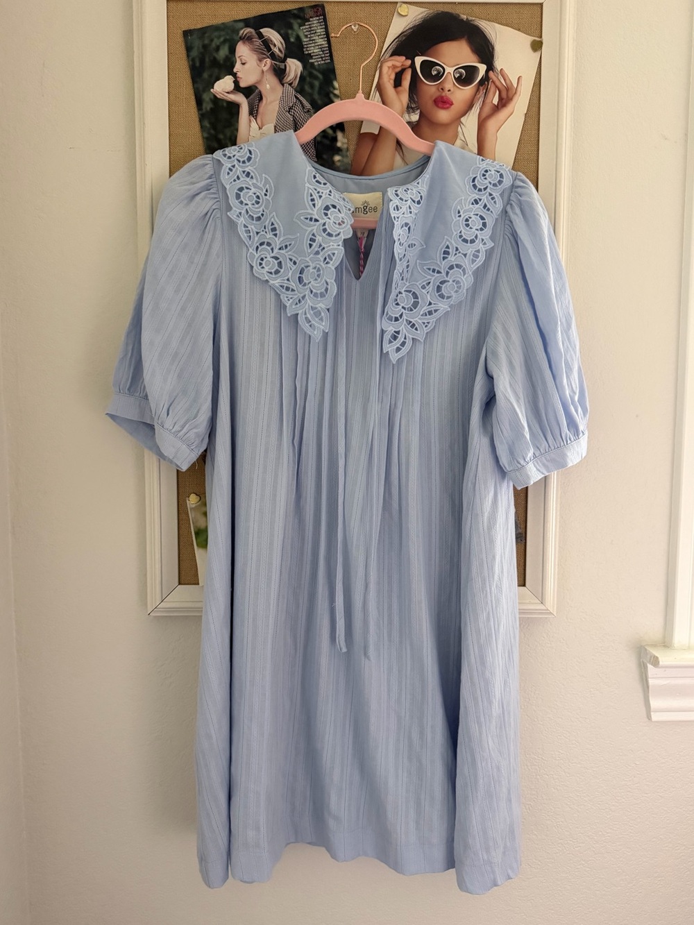 Cute Light Blue Dress with Lace Peter Pan Collar